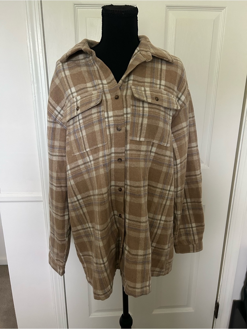 Princess Polly Plaid Jacket in Beige and Cream